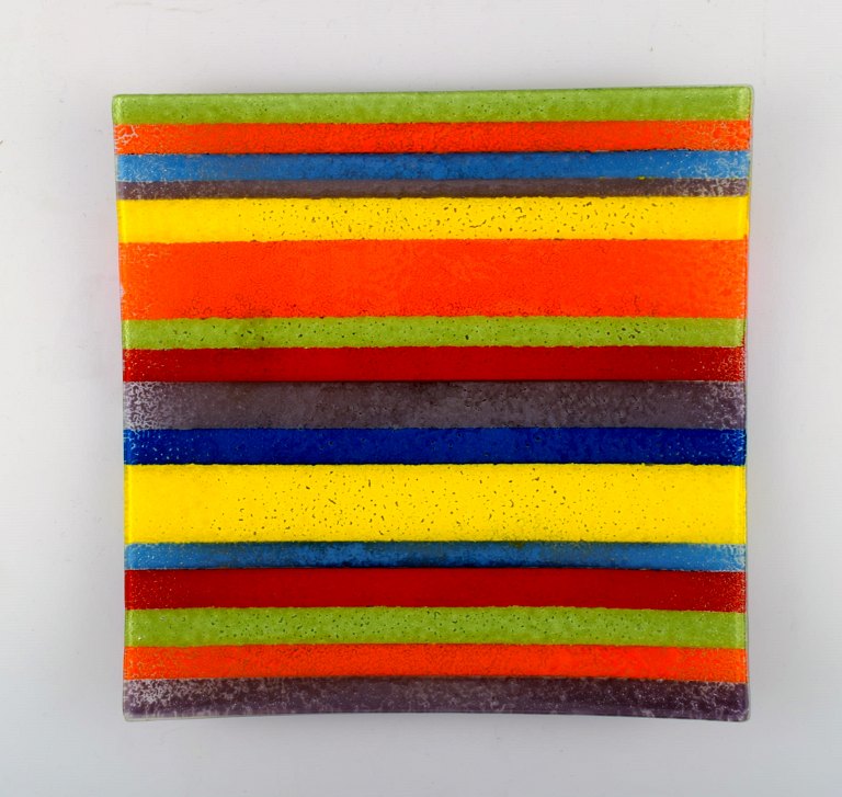 Rosenthal kunstglas fad i stribet design.