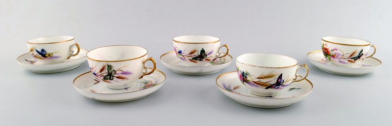 5 sets of antique b&g/ bing & grøndahl, coffee cup and saucer. Hand painted with butterflies.