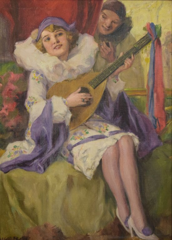 Richard Geiger. 1870 Vienna - 1945 Budapest. Harlekin and Columbine, 1930s.Oil on canvas.