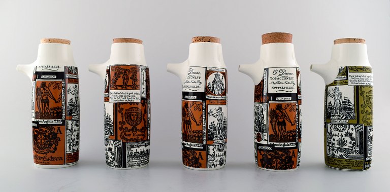 Five Modern style pitchers in ceramics by Bengt Berglund. Designed for Gustavsberg.