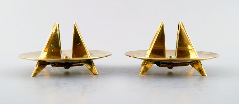 Pair of sculptural candle holders designed by Pierre Forsell for Skultuna (Sweden) in the 1950