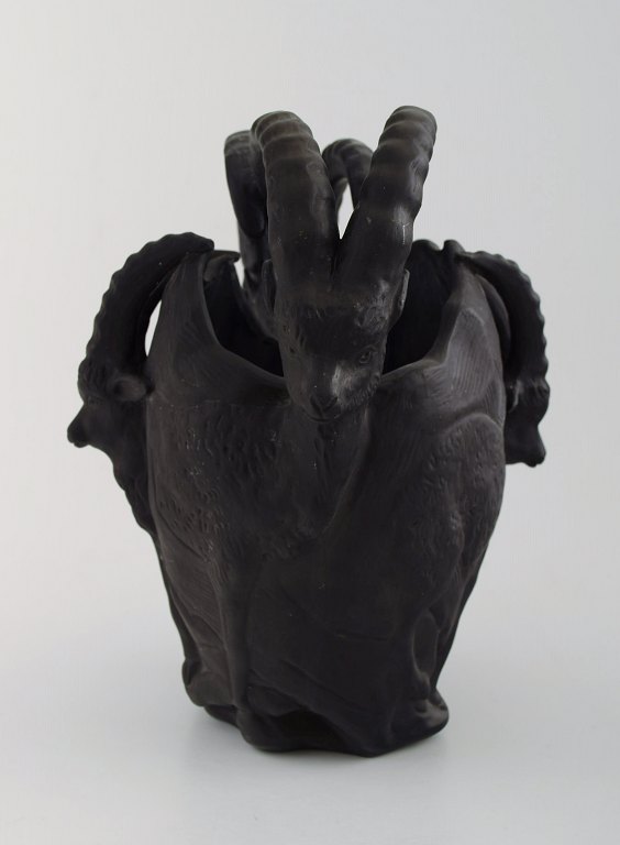 Hjorth, Denmark, Art Nouveau vase in terracotta, Capricorns.Approx. 1900.