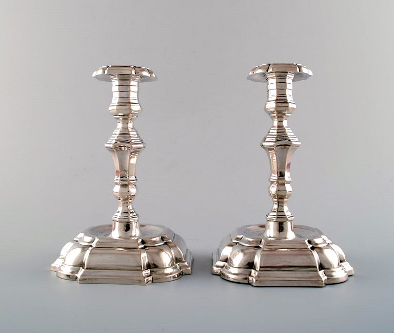 Jens Sigsgaard, a pair of Rococo style candlesticks, silver. 1940s.