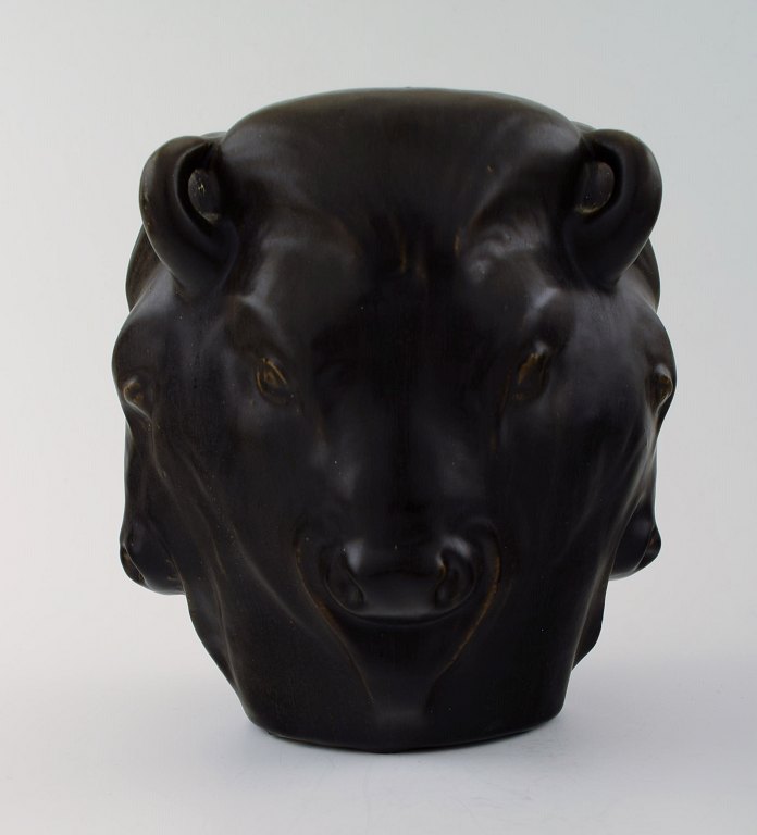 Karl Hansen Reistrup for Kähler. Bulls heads, pottery vase. Bull vase, approx. 1900.