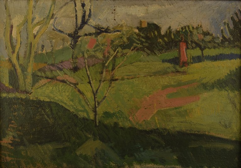 Ubekendt fransk kunstner, modernistisk landskab, 1944.