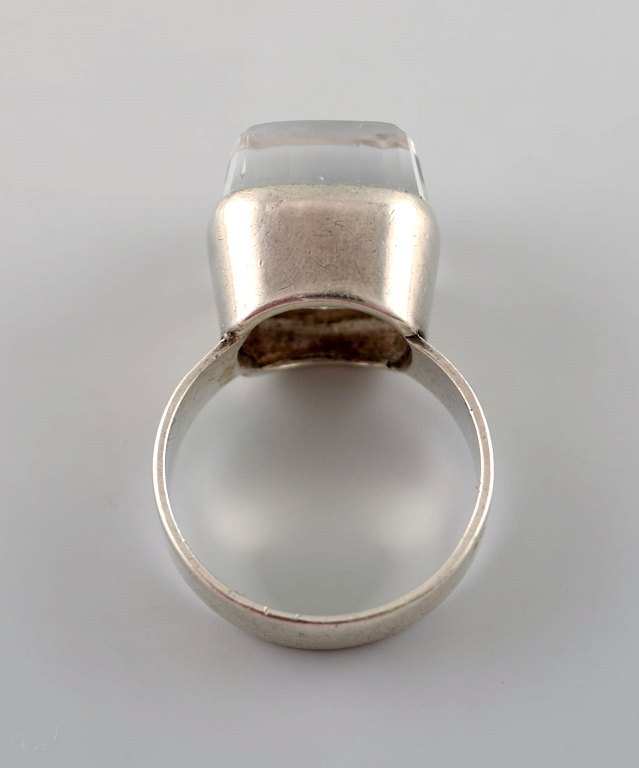 Swedish modernist silver ring with mountain crystal.