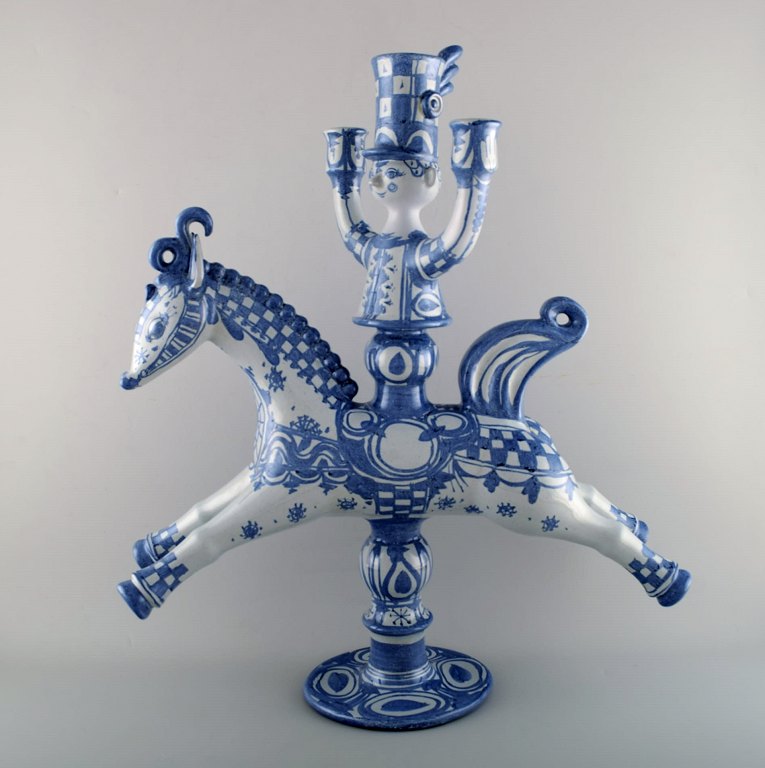 Huge Bjorn Wiinblad figure from the blue house.Figure / candlestick rider on horseback for three lights.
