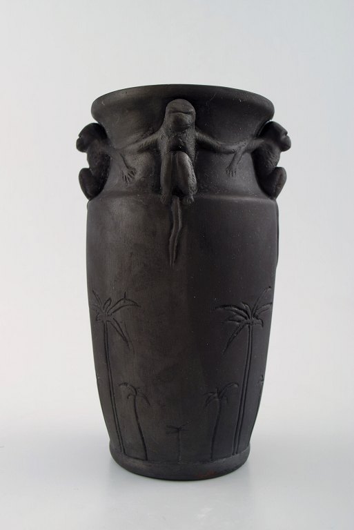 Rare Hjorth Art Nouveau ceramic vase with monkeys.Approx. 1890 s.