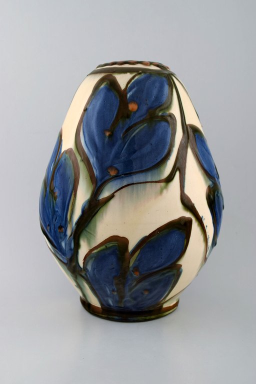 Kähler, HAK, stor glaseret stentøjsvase i moderne design. 1930/40´erne. Kohornsteknik.