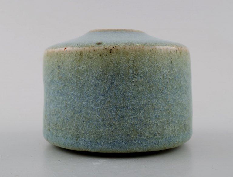 Edith Sonne Bruun for B&G / Bing & Grondahl, small ceramic vase, beautiful blue-green glaze.