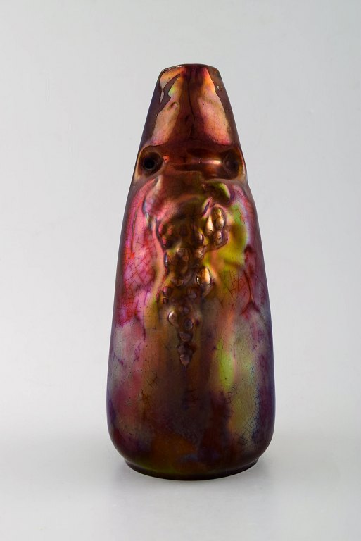 MONTIERES ART NOUVEAU IRIDESCENT CERAMIC VASE.