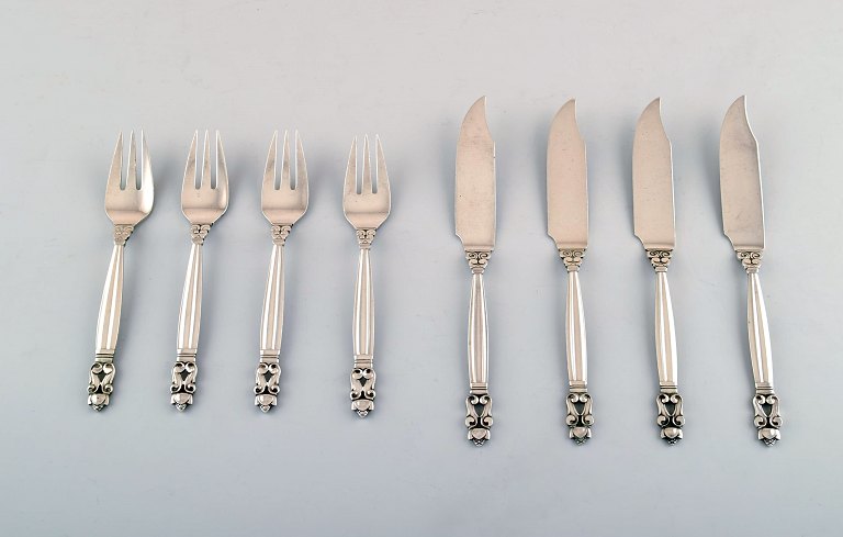 Georg Jensen "KONGE" fiskeservice til fire.Designer: Johan Rohde.