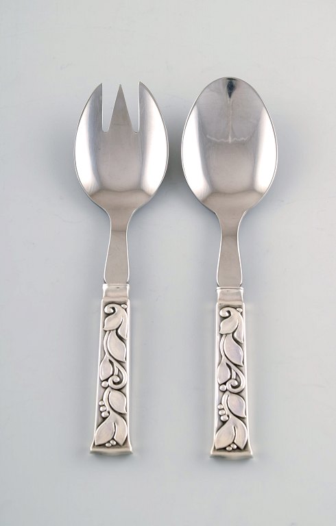 Evald Nielsen No. 30 (leaf pattern), salad set in sterling silver.