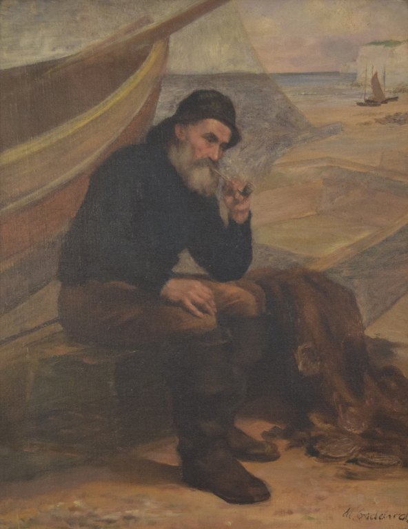 Goddard, British painter.Oil painting on canvas, fisherman portrait. Ca. 1890 s.