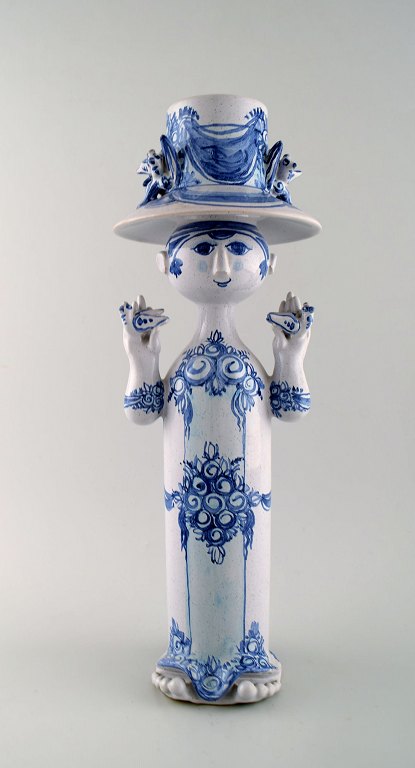 Bjørn Wiinblad ceramics, blue lady with two birds.Decoration number M35.