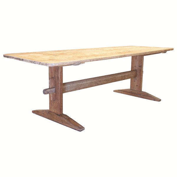 A large Baroque mid 18th century long table of pine wood. Sweden circa 1750. H: 78,5cm. Top 243x87cm