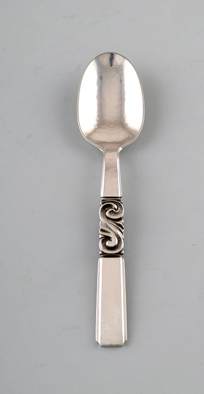 Georg Jensen. Cutlery, Scroll no. 22, hammered Sterling Silver. Tea spoon. 4 pieces in stock.