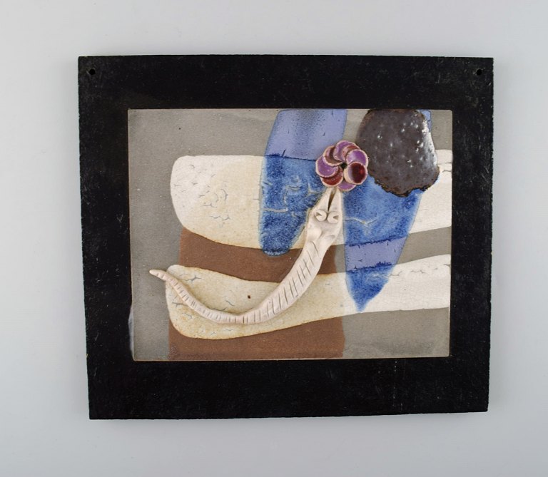 Ivy Lysdal, b. 1937. Danish ceramist and painter.Unique wall relief in ceramics from 1972. Abstract motif.