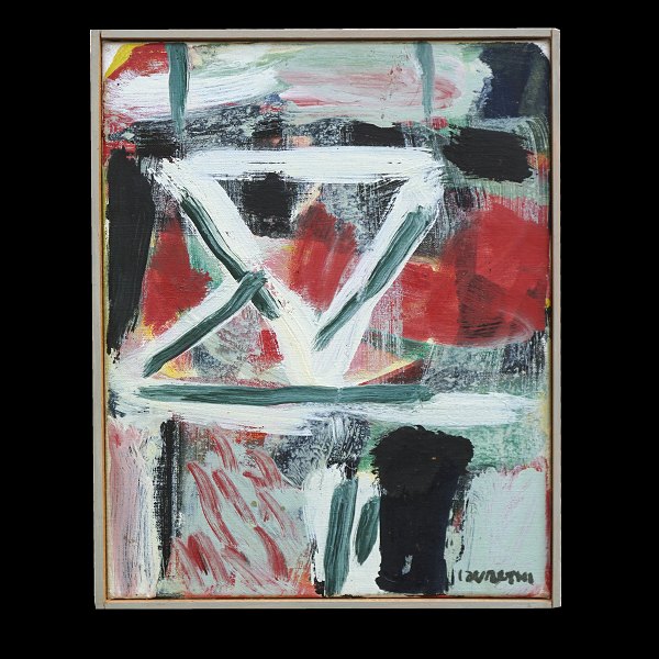 Ingálvur av Reyni, 1920-2005: Composition, oil on canvas. Signed circa 1990. Visible size: 35x26cm. With frame: 37x28cm