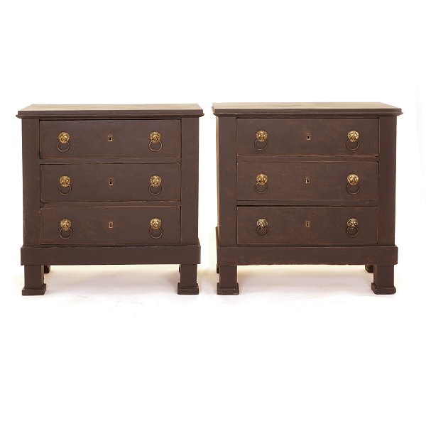 A pair of late 19th century black chest of drawers. Sweden circa 1880. H: 84cm. Top: 38x78cm
