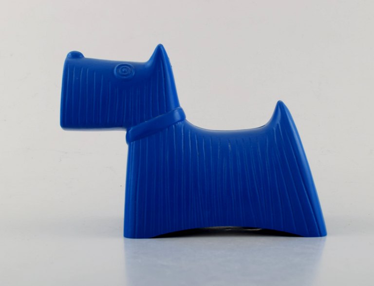 Stig Lindberg money box, blue Scottie. Made of hard plastic.Designed for Handelsbanken