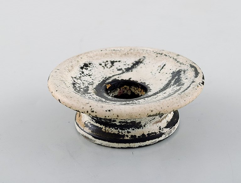 Svend Hammershøi for Kähler, Denmark. Candle holder in glazed stoneware. Beautiful gray black double glaze. 1930 / 40