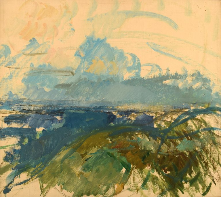 Jens Chr. Jacobsen. Modernist landscape. Oil on canvas. Dated 1966.