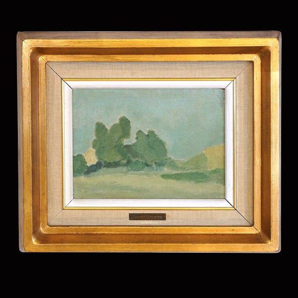 Harald Giersing, 1881-1927, oil on plate: Landscape with trees.Visible size: 16x22cm. With frame: 34x40cm