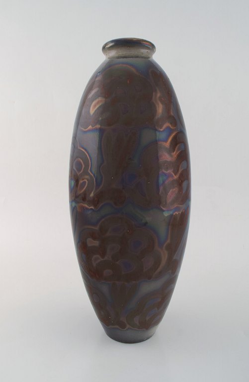 Stor Höganäs art nouveau vase i glaseret keramik. Smuk lustreglasur. 1920/30
