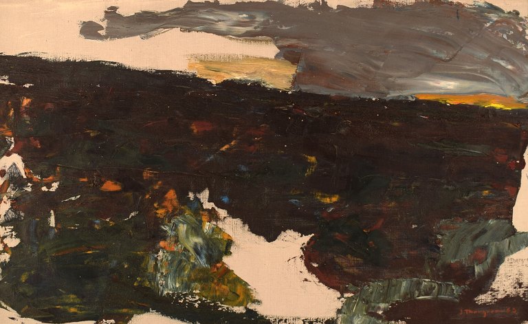 John Thorgren (1918-2000), Swedish artist. Oil on canvas. Modernist landscape. Dated 1963.