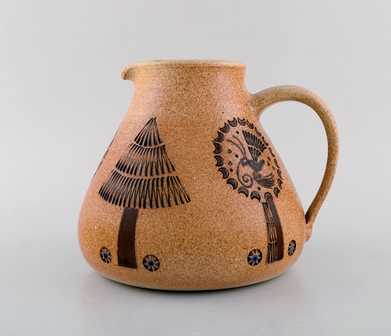 European studio ceramist. Unique jug in glazed ceramic. Dated 1947.