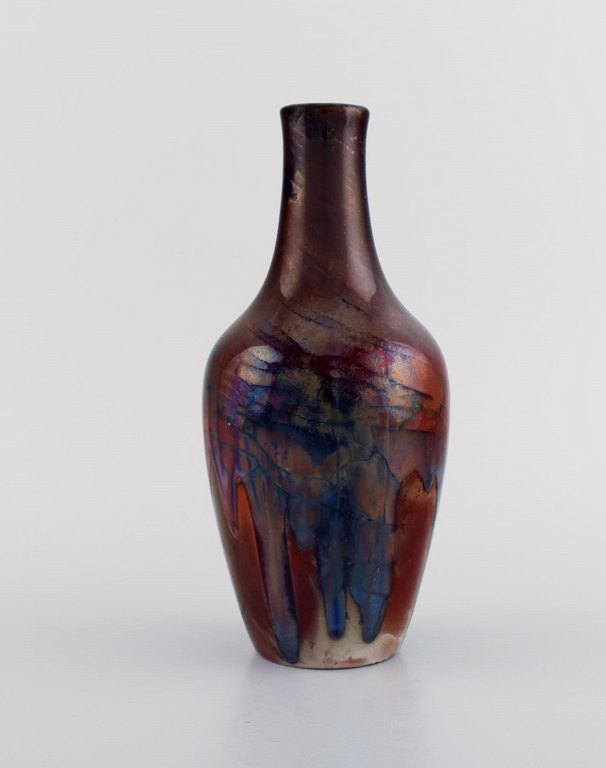 Karl Hansen Reistrup for Kähler. Antik vase i glaseret keramik. Smuk lustre glasur. 1890