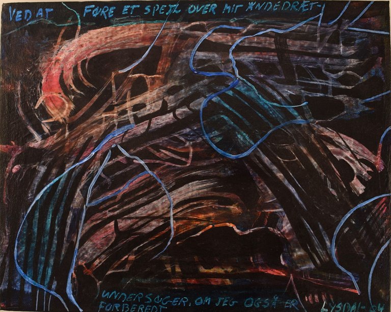 Ivy Lysdal, b 1937. Danish ceramist and painter. Acrylic on canvas. Abstract modernist painting. Colorful palette. Dated 2004.