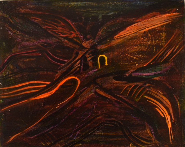 Ivy Lysdal, b 1937. Danish ceramist and painter. Acrylic on canvas. Abstract modernist painting. Colorful palette. Late 20th century.