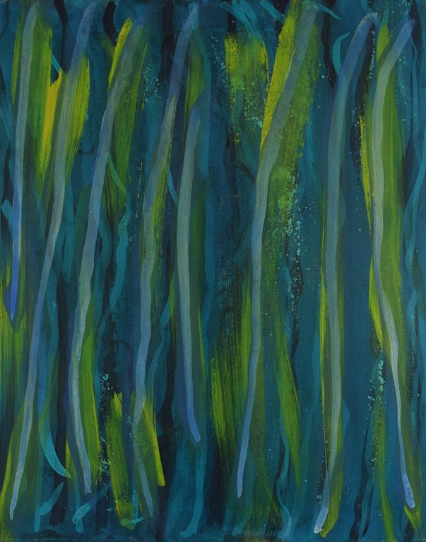 Ivy Lysdal, b 1937. Danish ceramist and painter. Acrylic on canvas. Abstract modernist painting. Colorful palette. Late 20th century.