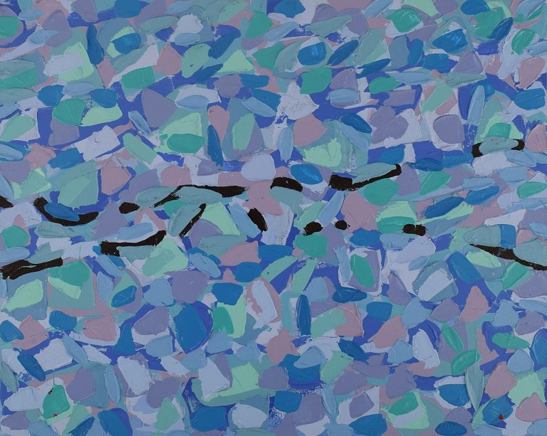 Ivy Lysdal, f 1937. Dansk keramiker og kunstmaler. Akryl på lærred. Abstrakt modernistisk maleri. Koloristisk palette. Dateret 2013.