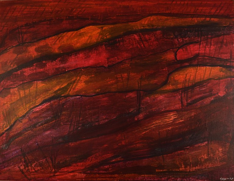 Ivy Lysdal, f 1937. Dansk keramiker og kunstmaler. Akryl på lærred. Abstrakt modernistisk maleri. Koloristisk palette. Dateret 1997.