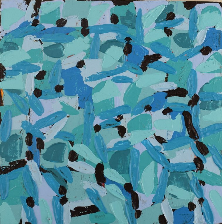 Ivy Lysdal, b 1937. Danish ceramist and painter. Acrylic on canvas. Abstract modernist painting. Colorful palette, late 20th century.