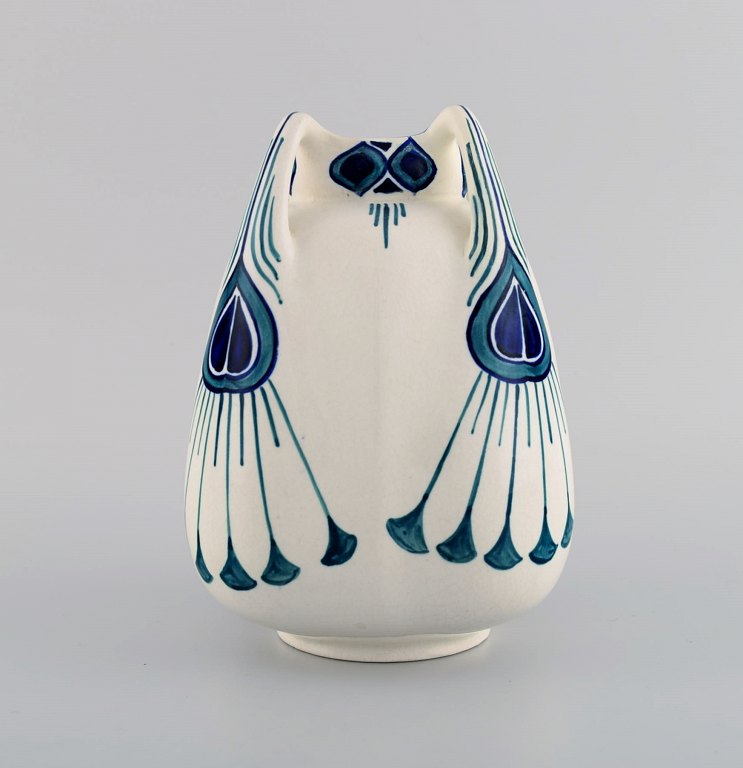 Alf Wallander for Rörstrand. Vase with four handles in hand painted glazed ceramics. 1920