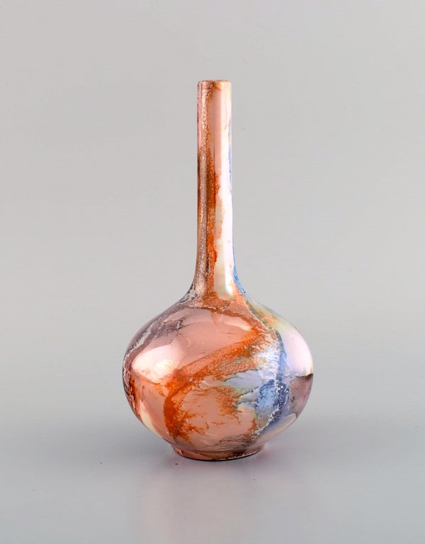 Arabia vase i glaseret keramik. Smuk glasur med flerfarvet marmor effekt. Finsk design, 1930