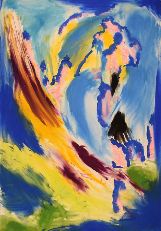 Ivy Lysdal, f 1937. Dansk keramiker og kunstmaler. Gouache på karton. Abstrakt modernistisk maleri. Koloristisk palette. Dateret 1992.