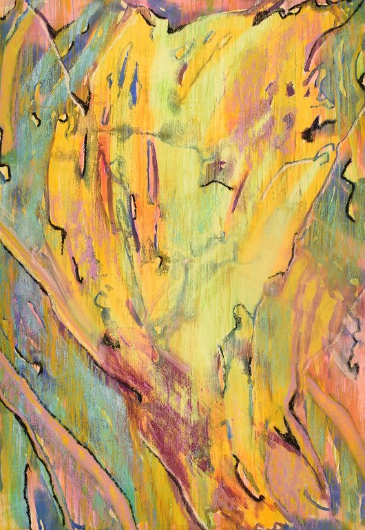 Ivy Lysdal, f 1937. Dansk keramiker og kunstmaler. Gouache på karton. Abstrakt modernistisk maleri. Koloristisk palette. Sent 1900-tallet.