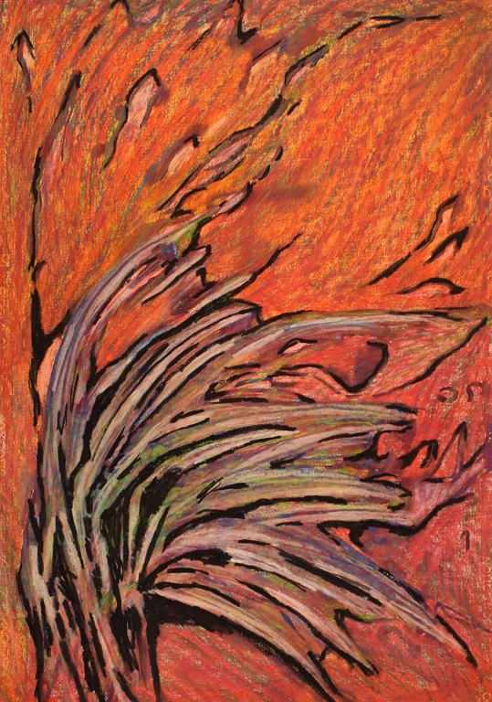 Ivy Lysdal, f 1937. Dansk keramiker og kunstmaler. Gouache på karton. Abstrakt modernistisk maleri. Koloristisk palette. Sent 1900-tallet.