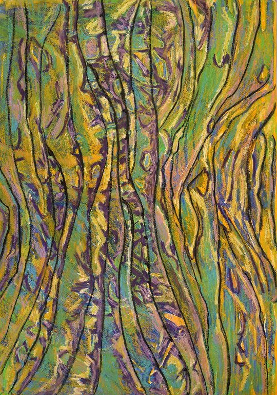 Ivy Lysdal, f 1937. Dansk keramiker og kunstmaler. Gouache på karton. Abstrakt modernistisk maleri. Koloristisk palette. Sent 1900-tallet.