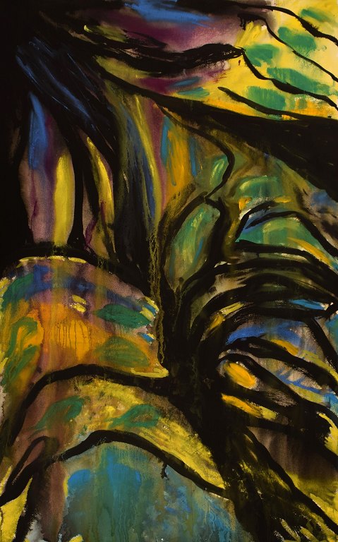 Ivy Lysdal, f 1937. Dansk keramiker og kunstmaler. Gouache på karton. Abstrakt modernistisk maleri. Koloristisk palette. Dateret 1992.