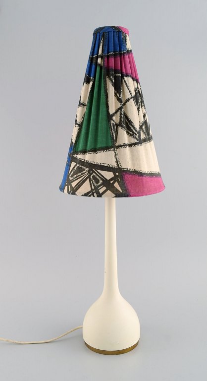 HANS-AGNE JAKOBSSON for A / B MARKARYD. Table lamp with colorful shade in fabric by Josef Frank. 1960