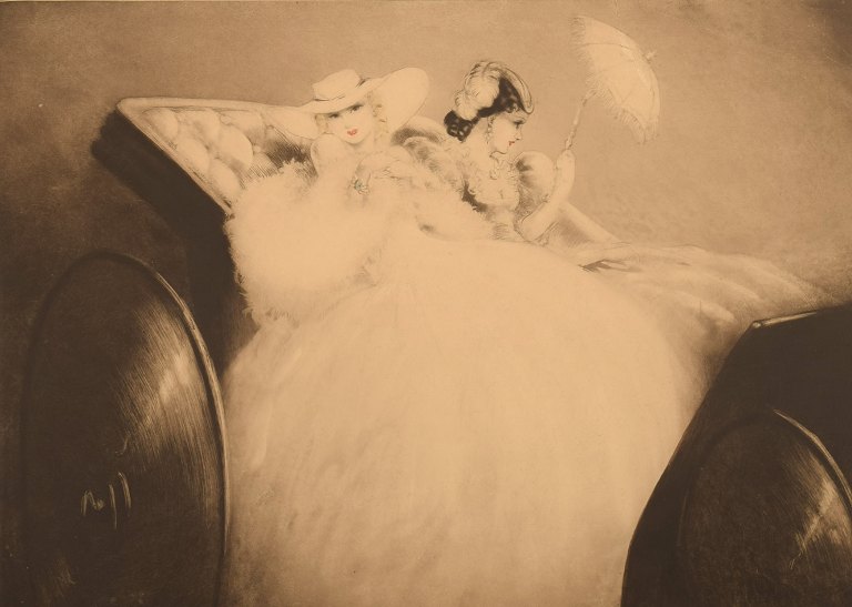 Louis Icart (1888-1950). Radering på papir. To unge kvinder. Ca 1920.  