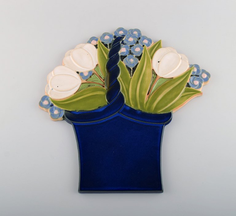 Margareta Hennix (b. 1941) for Gustavsberg. Large wall plaque in glazed ceramics. Flower bouquet. 1970s.
