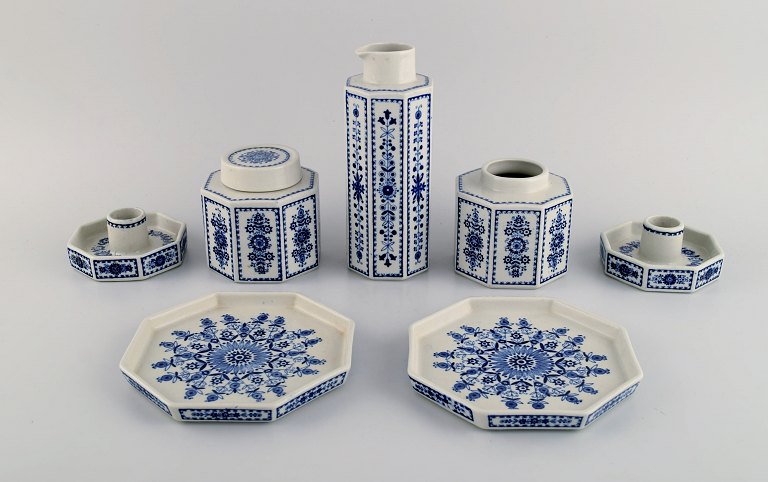 Arabia, Finland. Two candlesticks, two dishes, two tea caddies and a jug in glazed stoneware. Retro, 1960s / 70s.