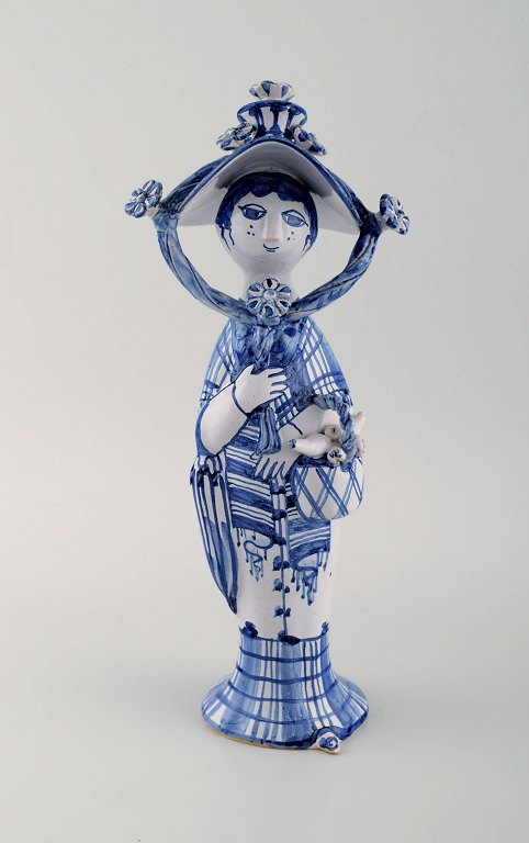 Bjørn Wiinblad unique ceramic figure. "Autumn" in blue "Seasons". Signed and dated. 2000.